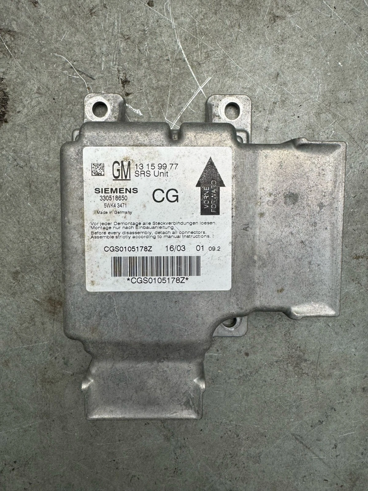 Original Airbag Steuergerät Opel Signum/ Vectra C 2.2 Z22YH GM 13159977