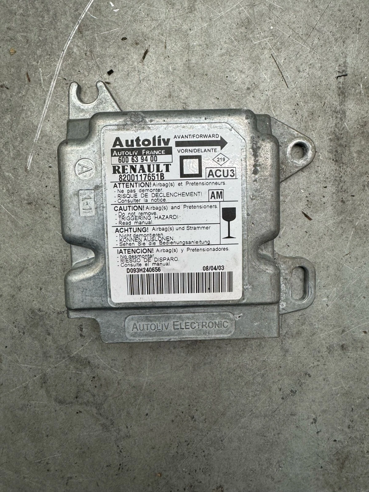 Airbag Steuergeraet 8200117651 Autoliv 600639400 AM ACU3 Renault Megane