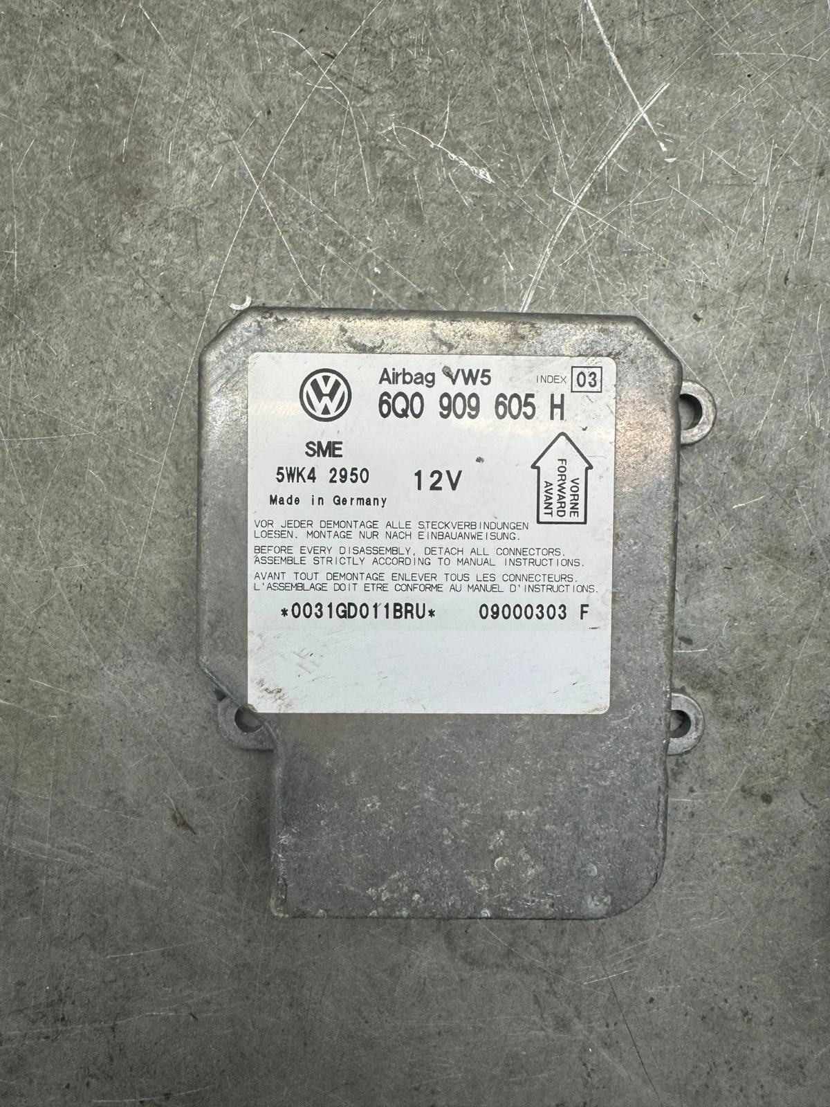 Original VW Polo 9N Skoda Fabia Airbagsteuergerät Steuergerät 6Q0909605H